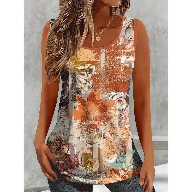 Summer Ladies 3D Printed Sleeveless T-Shirt Fashion Versatile Breathable Trend Casual