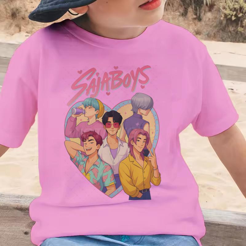 Summer Short Sleeve KPop Demon Hunters Saja Boys Print T-shirts Boys Comfortable Short Sleeves Casual T-shirt