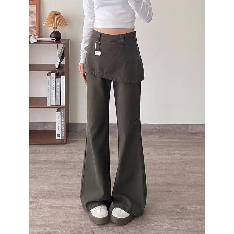 2025 Retro High-Waisted Women s Micro-Flare Patchwork Cargo Pants - Summer Fashion, Versatile & Slimming Two-Piece Design 4XL