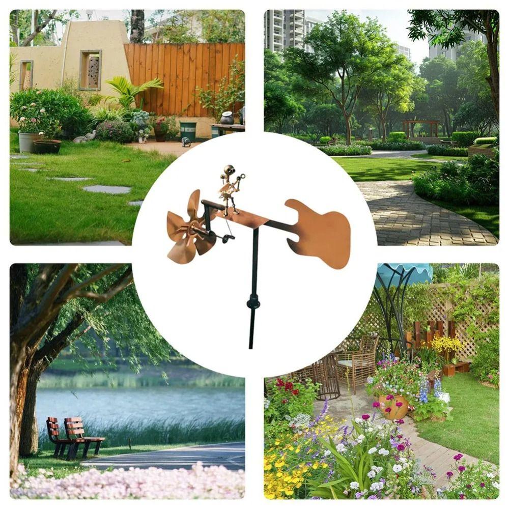 Funny Percussionist Figurine Metal Wind Spinner Rockin Art Figurine  Garden Courtyard