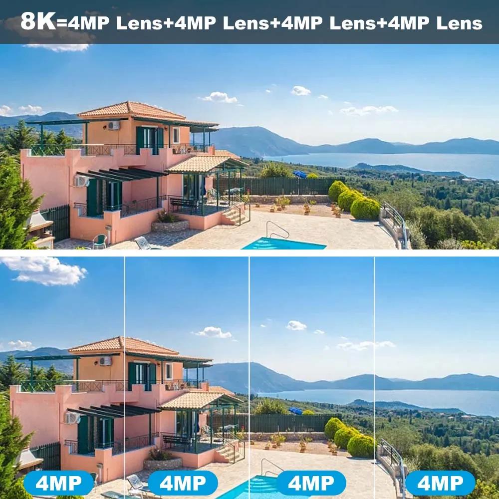 10K 20MP WiFi IP Camera 20X Zoom Four Lens Three Screen PTZ Cameras Outdoor 16MP 8K Video Surveillance Cam CCTV Security Camera