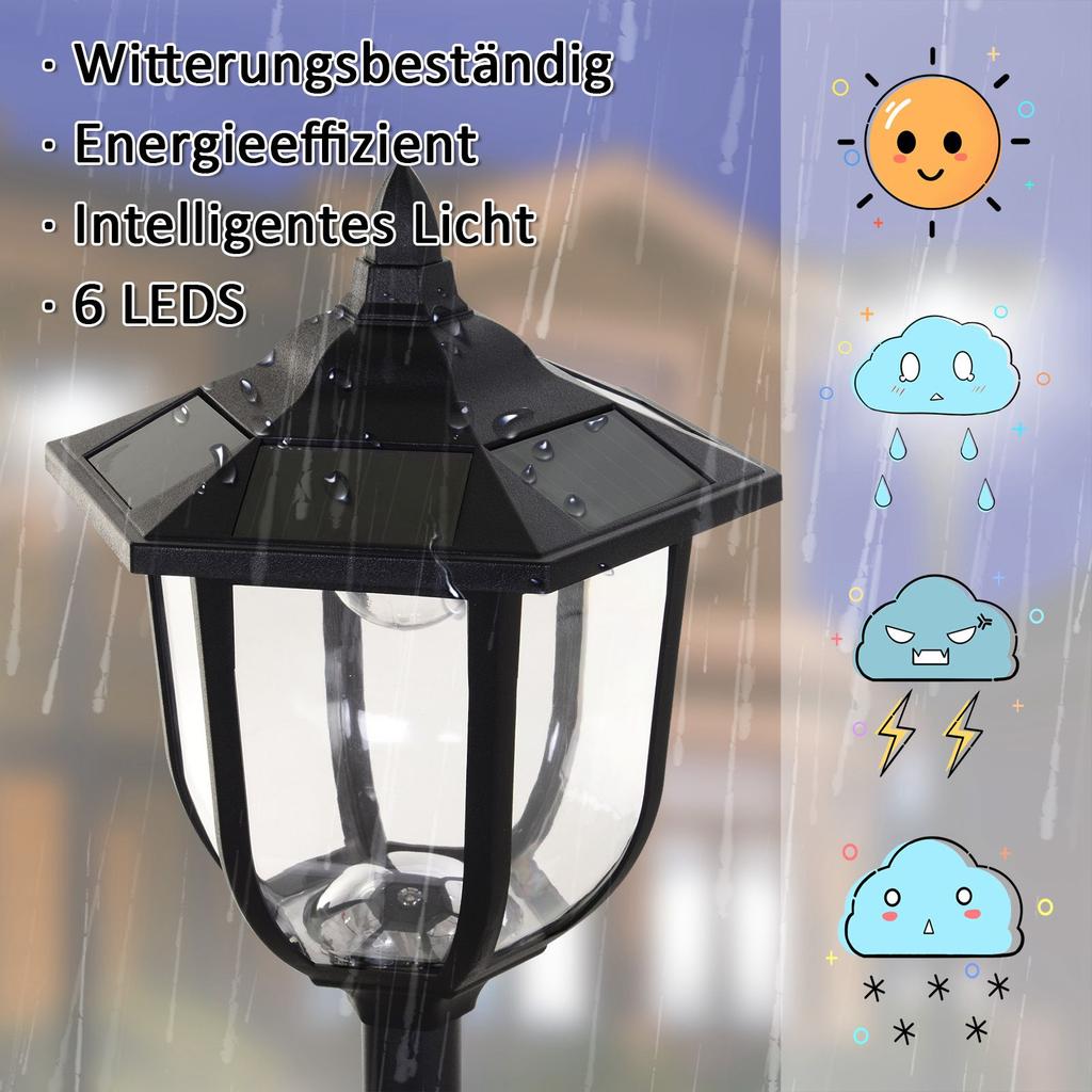 Solar LED Garden Lantern, Plastic, 177 cm High, 30/60 Lumens, for Garden, Balcony, Black