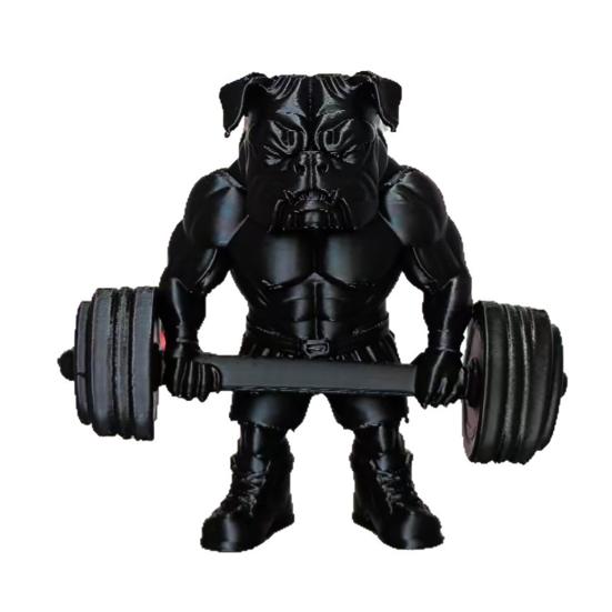 3D Printed Dog Figurine Fitness Bulldog Figurine, Modern Muscular Barbell Ornament Statue, Black Sculpture for Home Office Desk Decor Gym чёрный