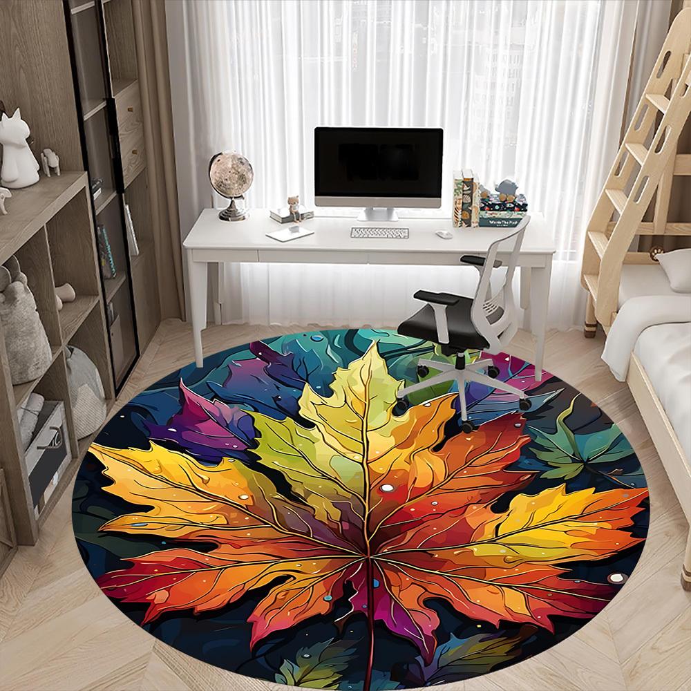 1pc Autumn Leaves Office Round Area Rug, Indoor Mat Suitable ForOffice, Under Office Chairs Bedroom Living Room Home Decor, Room Deco  D089