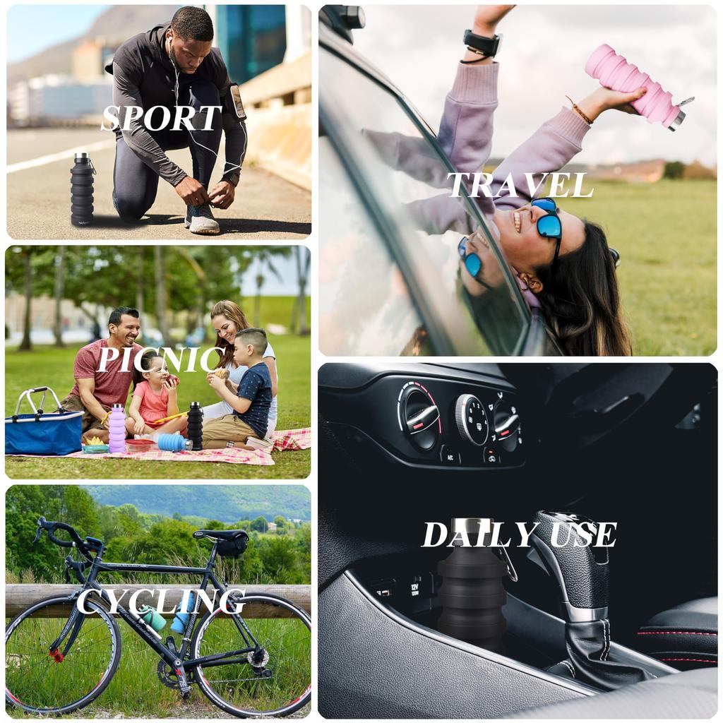 Nefeeko Collapsible Water Reusable Silicone Foldable Water Bottle for Portable Sports Water Bottle with Carabiner Bottle, BPA-Free Travel, Gym,