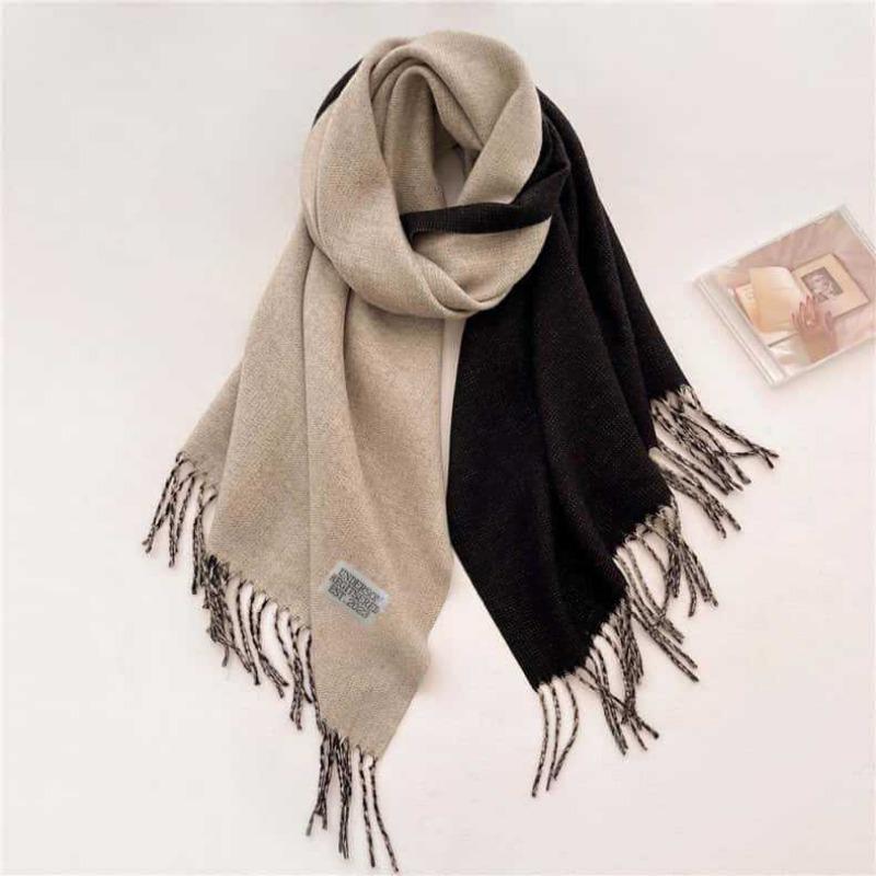 Autumn and winter new solid color cashmere scarf women's high-end sense thickened warm double-sided two-color fringed shawl scarf