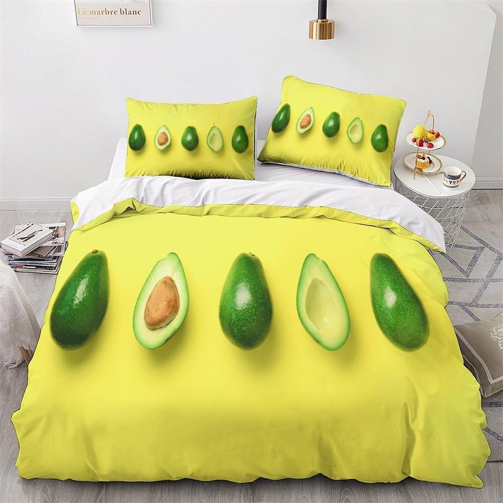 Funny Avocado Single Duvet Cover Set, Soft Microfiber Reversible Quilt Cover With Zipper, Avocado Bedding Set With 2 Pillowcases