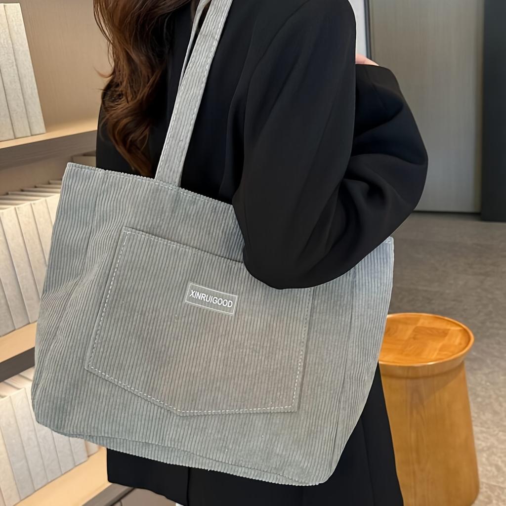 Solid Color Tote Bag, Trendy Shoulder Bag, All-Match Corduroy Handbag, Women's Classic Purse