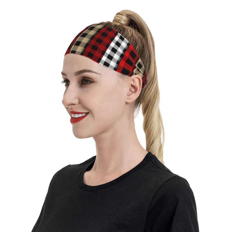 Set of Lumberjack Buffalo Plaid Print Sports Sweatband Head Bands for Women Men Non-Slip Headbands for Running Yoga Fitness Gym