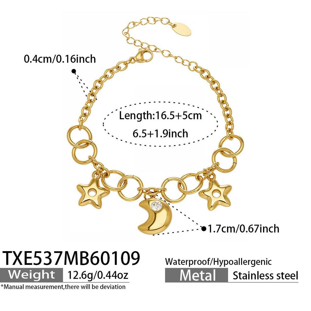 Exquisite Fairy Star & Moon Pendant Necklace Bracelet, Two-Color Electroplated Stainless Steel Clavicle Chain
