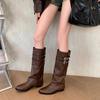 Fashion Luxury Designer Winter Women Western Cowboy Boots Fashion Ladies Elegant Knight Long Boots Square Heel Women's Shoes