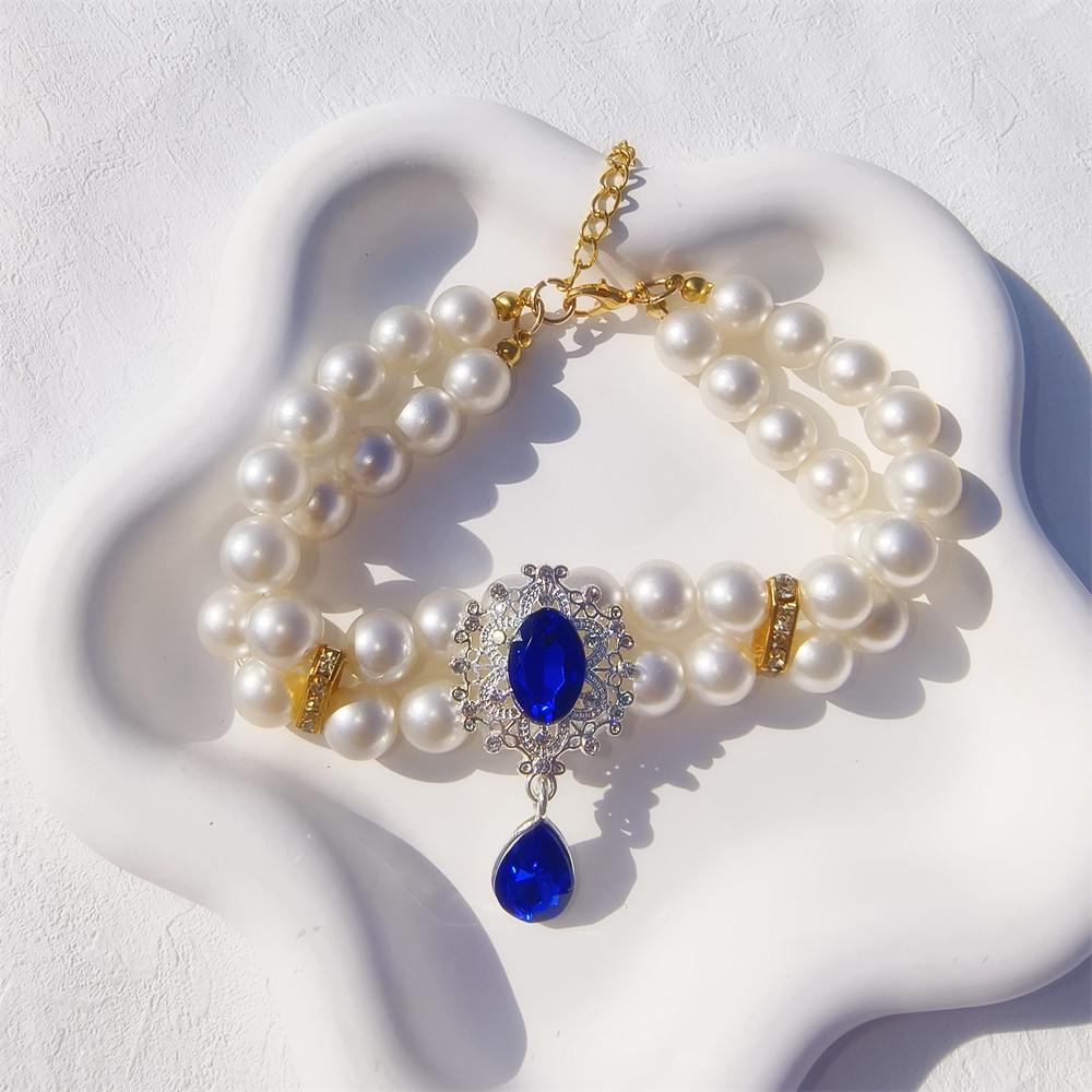 Original design pet heart of the ocean pearl necklace cat dog luxury gemstone double collar jewelry