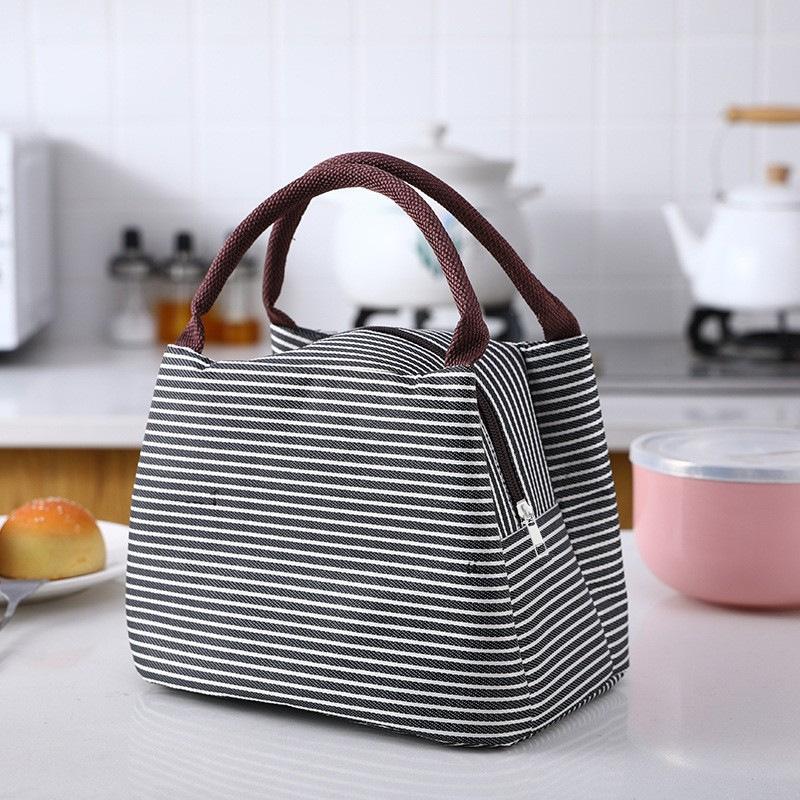 1pcs Striped Lunch Insulated Bag Oxford Cloth Waterproof Large-Capacity Bento Storage Pouch for Food & Lunch Box Carrying