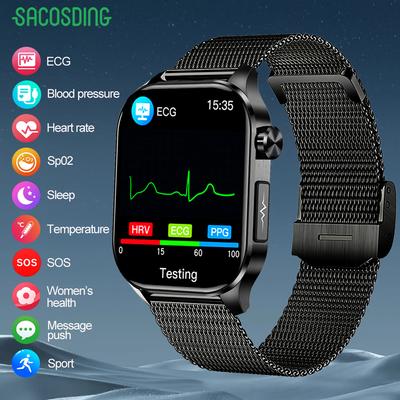 SACOSDING Nowy EKG + PPG Ciśnienie krwi Temperatura Smartwatch Mężczyźni 368*448 HD Zarządzanie zdrowiem BT Call Sport Wodoodporne zegarki