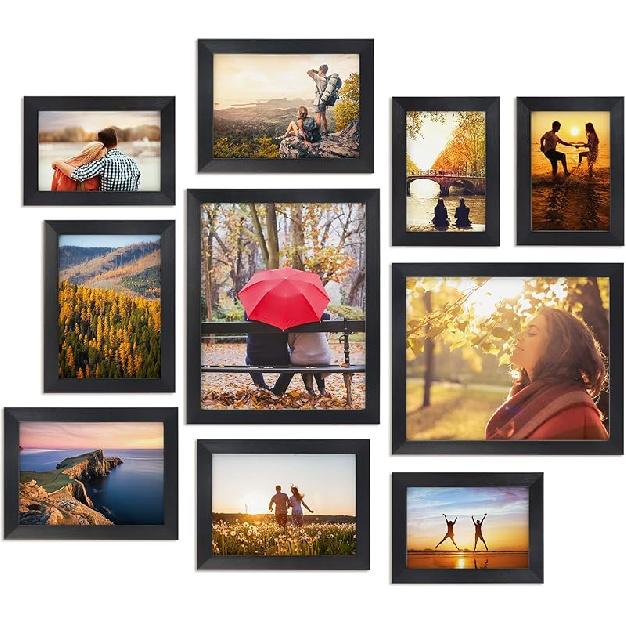 Giftgarden 10-Pack Black Picture Frames for Multiple Sizes Photos, Two 8x10, Four 5x7, Four 4x6, Multi Assorted Photo Frame for Collage Wall or