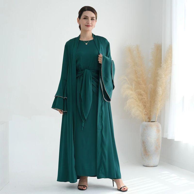 

Middle East Dubai Robe Fashion Trim Dress Three-Piece Fashion Robe Three Piece Set Green L
