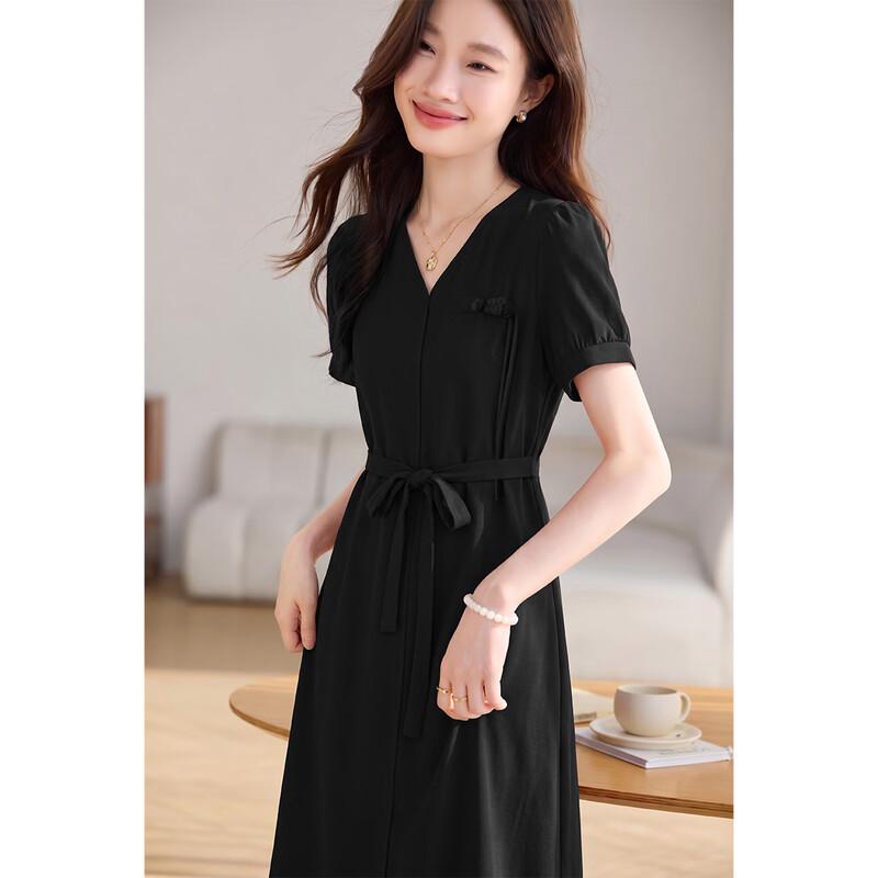 Sanpowa V-Neck Chiffon A-Line Midi Dress