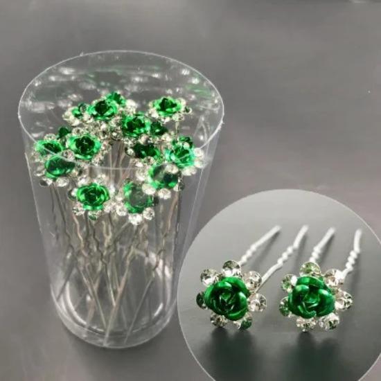 20pcs/set Women U-shaped Hair Fork Pin Crystal Rose Flower Hairclips Rhinestone Hair Stick Wedding Bridal Jewelry Headwear Gift