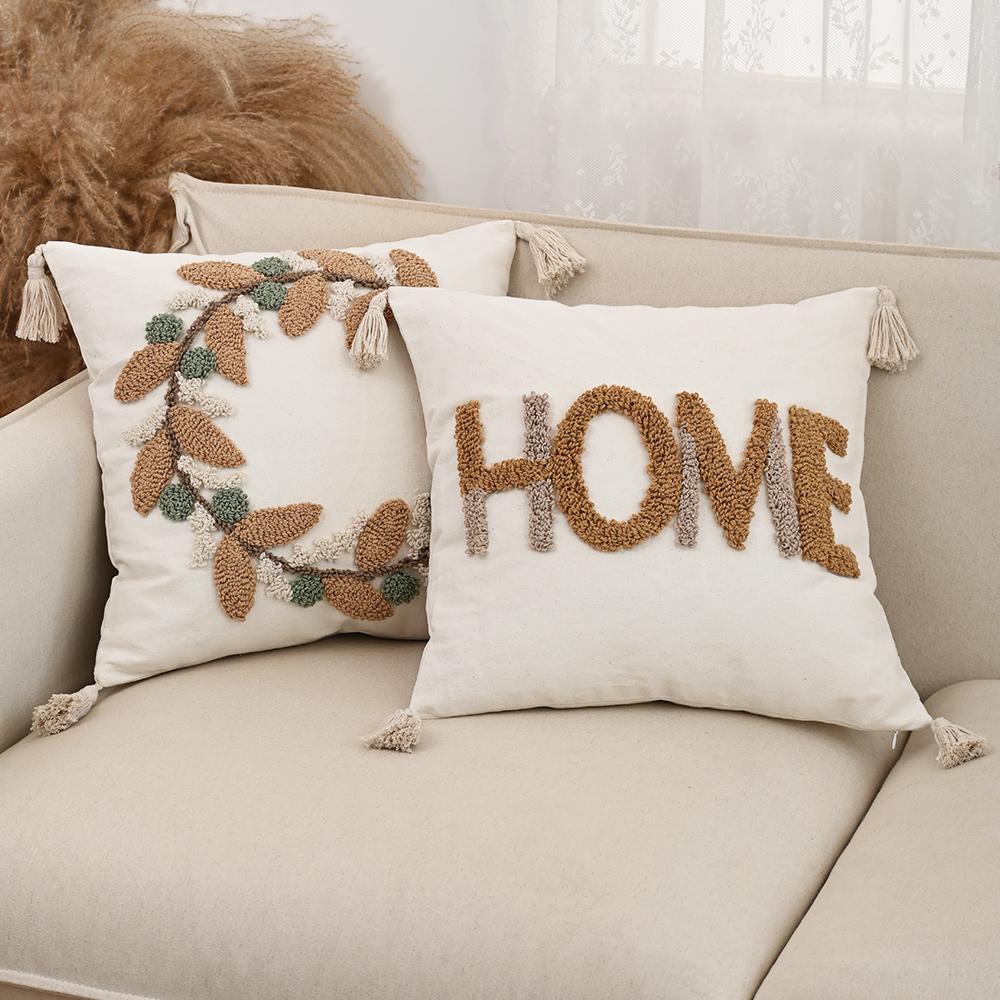 BUYNOW Velvet Embroidered Throw Pillow Cover HOME Wreath Bohemian Stamping Waist Cushion Cover Decor Home Decorative Pillowcase