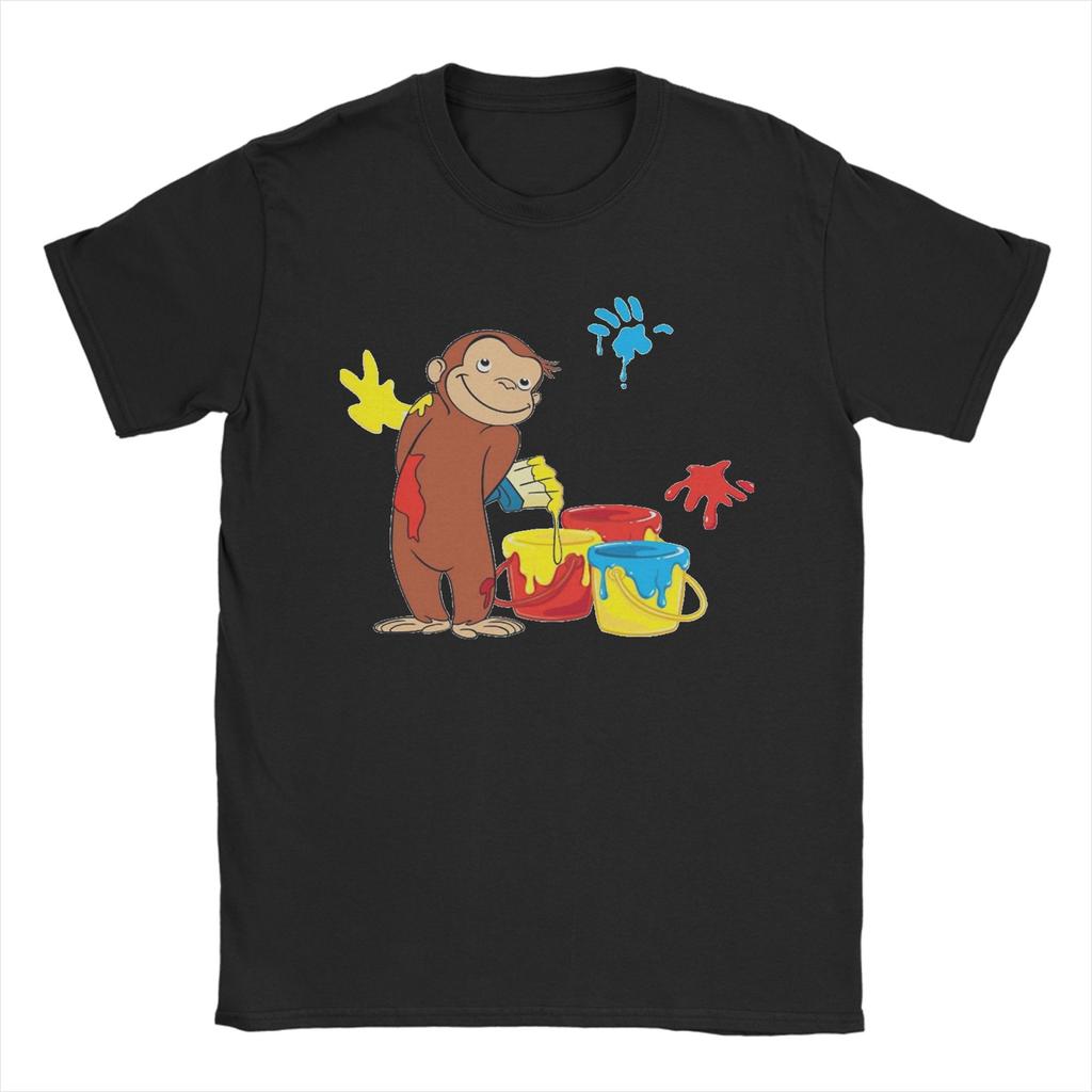 Cartoon  Banana Cute Brown Monkey T Shirt Cotton Fun T-Shirts Crewneck Curious George Tees Short Sleeve Clothes Plus Size