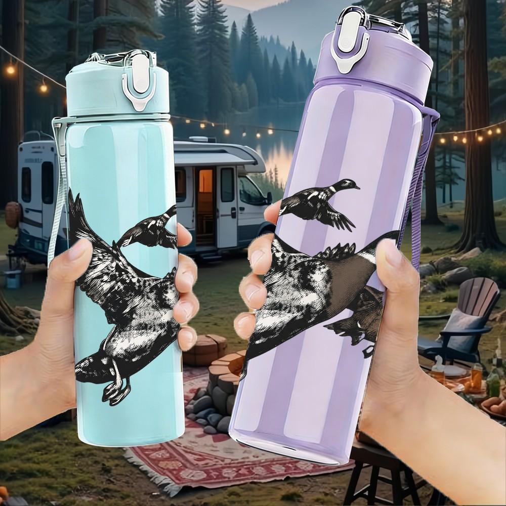 1PC Wild Duck Hunting Graphic 750ml sports water bottle leakproof straw lid outdoor office home