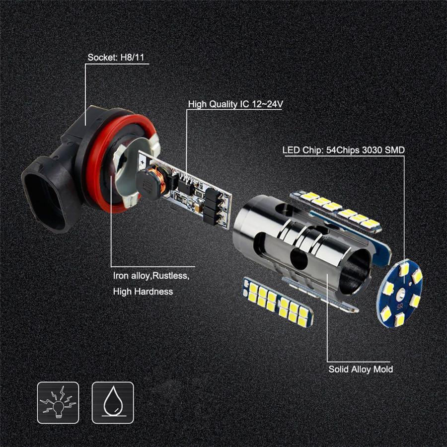 2pc H11/H8/H9 White High Power LED H11 Low Beam Headlight +2pc H11 H8 Fog Light Bulbs Conversion Kit