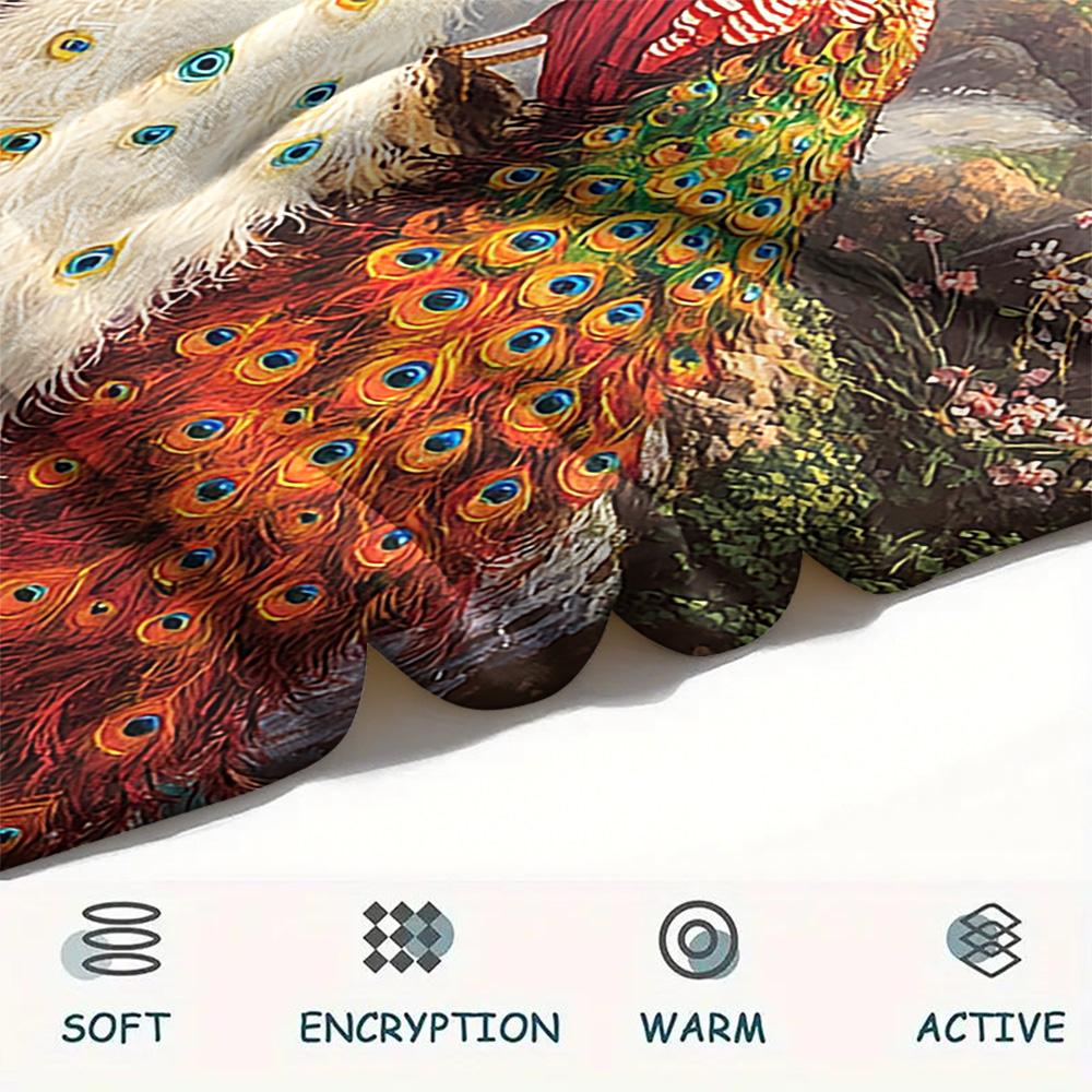 Peacock Print Flannel Blanket, High quality Comfortable for All Seasons, Home Decor, Warmth and Comfort, Perfect for Christmas Gifts