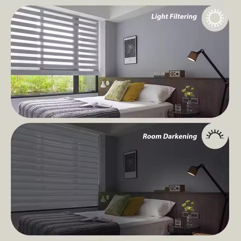 Factory Price Wifi Control Blinds 100%Polyester Double Fabric Connect Alexa Google Homekit Motor Automatic Zebra Blinds For Home
