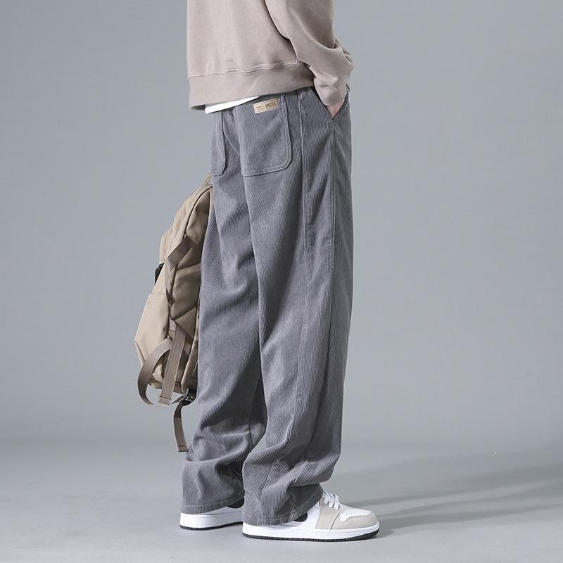 Men's Trendy Corduroy Wide-Leg Pants - Loose Fit, Straight Cut for Spring, Autumn, and Winter Sports and Casual Wear