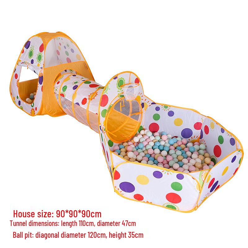 Children's Indoor Three-Piece Play Tent Set with Tunnel and Polka Dot Ball Pit Fence