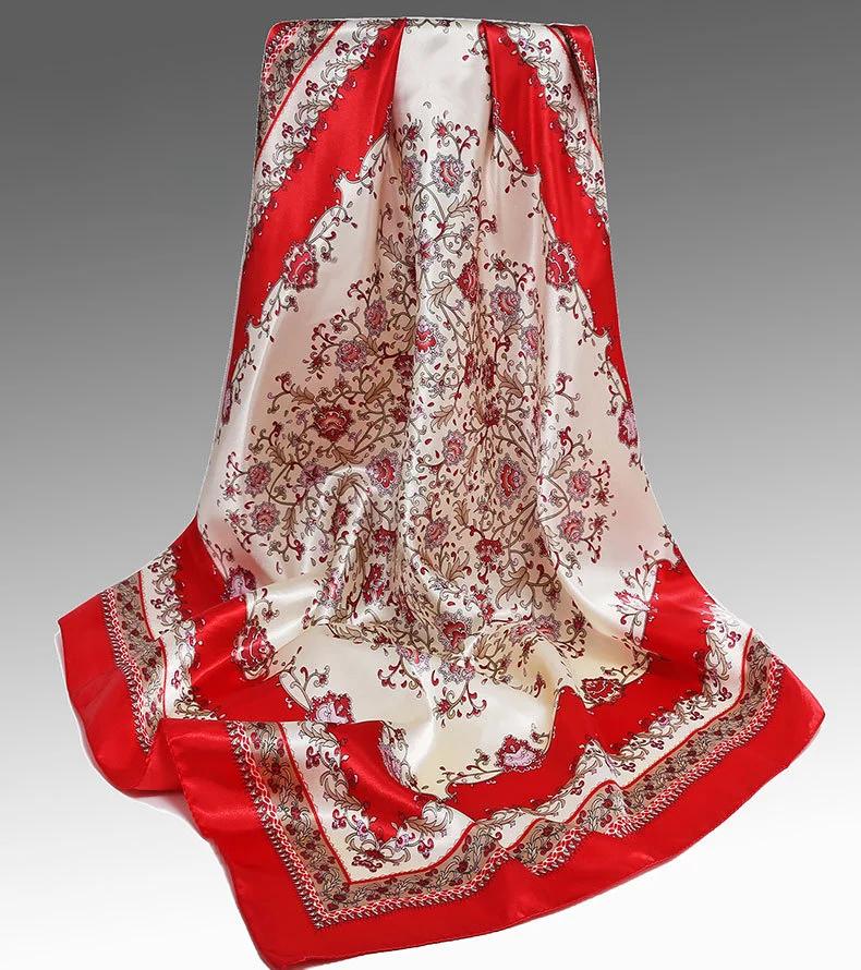 

Шелковый атлас 90 см большой квадратный шарф имитация шелкового шарфа женский универсальный шарф весна и осень тонкая солнцезащитная шаль 90