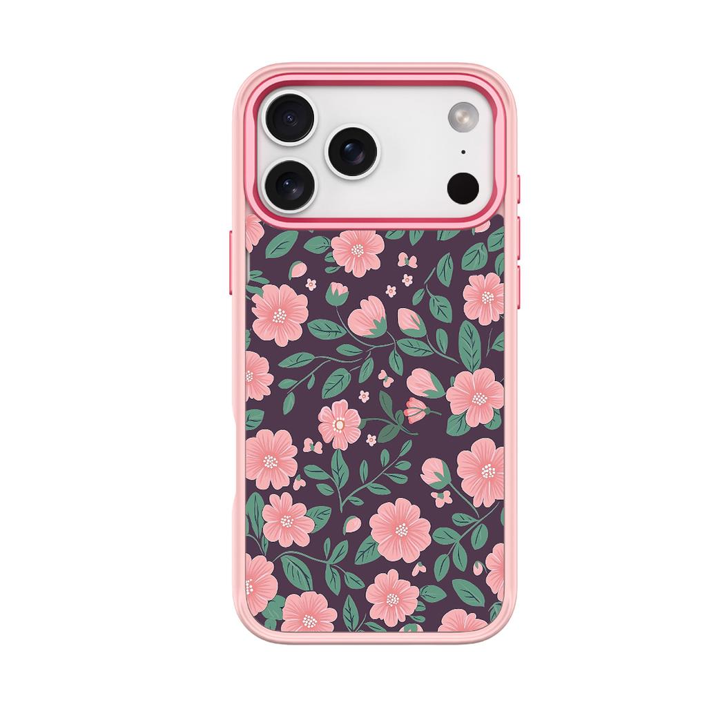 Applicable To Apple 17pro Mobile Phone Case, Advanced Sense 16 Replaceable Back Plate 15promax Magnetic Mobile Phone Case, Green Pink Flower.