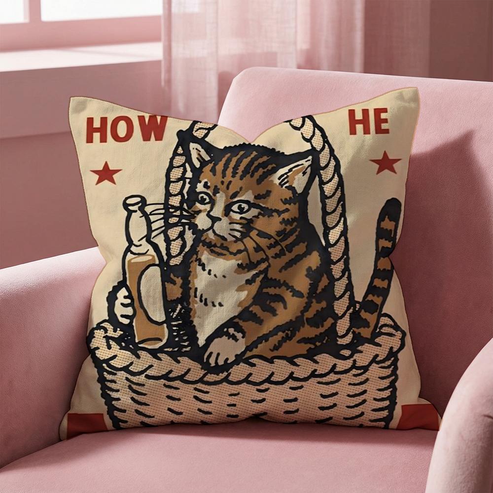 Cheers Drunk Cats Cushion Cover Multi-Scene Pillow Cover for Home & Car - Reversible, Soft & Durable for Daily Use