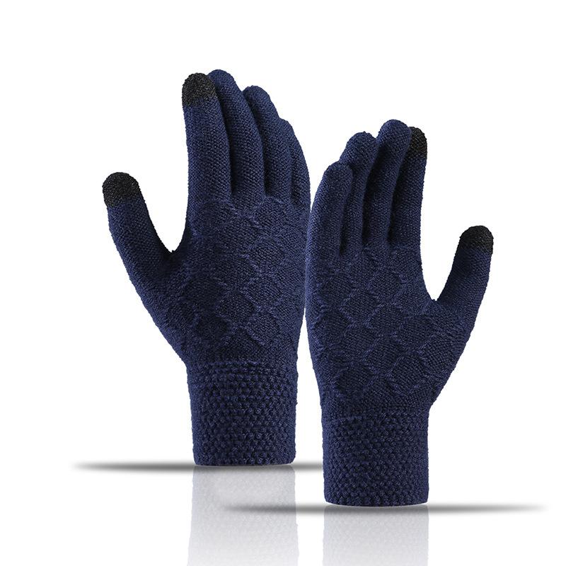Gestrickte Herrenhandschuhe für den Winter aus Wollgarn für Wärme und verdicktem Fleece mit separaten Fingern für Wärme und große Touchscreen-Handschuhe