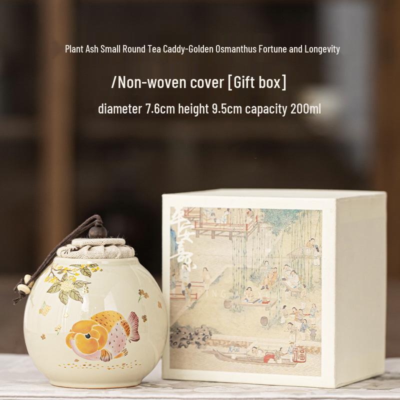 Ceramic Wood Ash Tea Caddy: Moisture-Proof, Fresh-Keeping Storage Jar for Goldfish Design