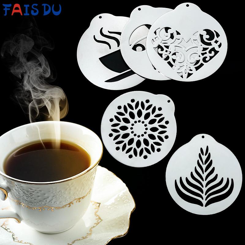 FAIS DU Edelstahl Kaffee Schablone Kuchen Dekorationsschablone Backschablone für Latte Cappuccino DIY Kunst Kaffee Zubehör