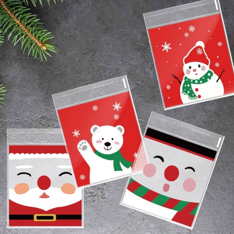 100 Pcs Christmas Decorations Cookie Bags Small Snack Bag Gift Packaging Bag