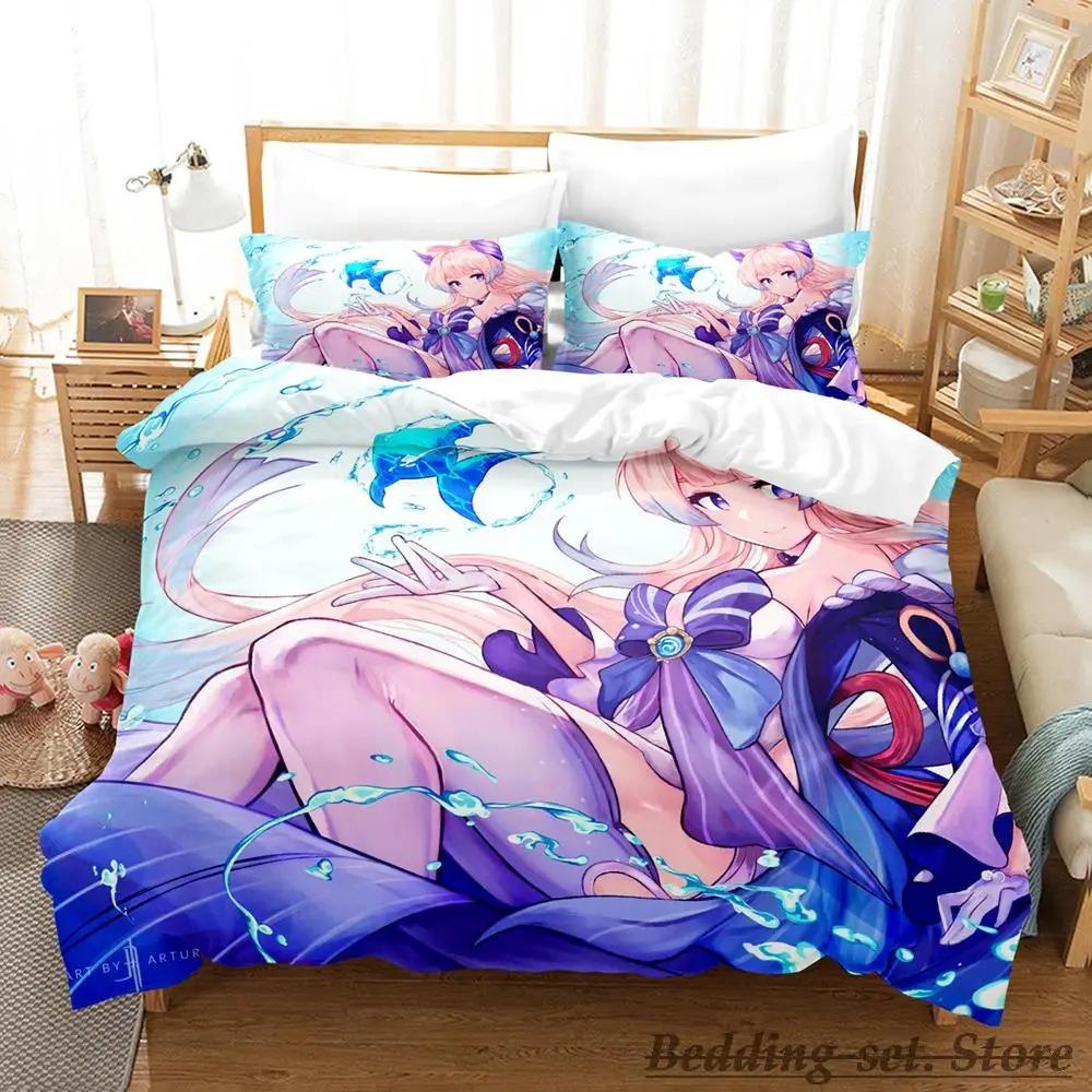 Genshin Impact Sangonomiya Kokomi Bedding Set Cartoon Anime Three-piece Set Adult Kid Bedroom Duvetcover Sets Kawaii Girls