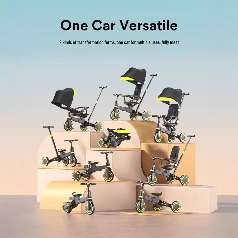 Portable Folding Tricycle with Canopy & Storage for Ages 1-6 - Multi-Form Baby Stroller Bike