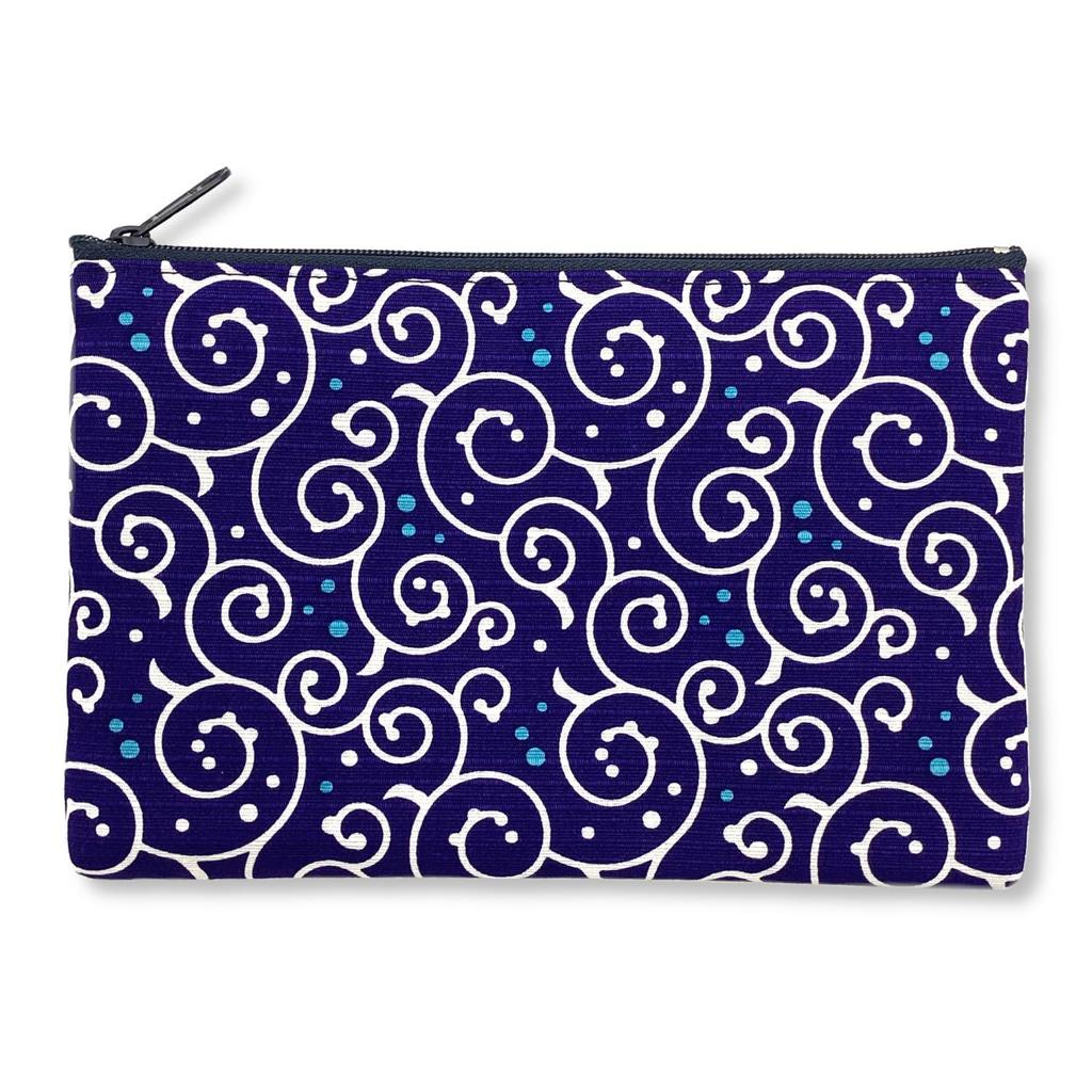 Kyosuke Japan-made Cotton Pouch Cosmetics Makeup Approximately 1912.5cm Cosmetic Travel Small Items Flat Dot Arabesque Navy Japanese Pattern