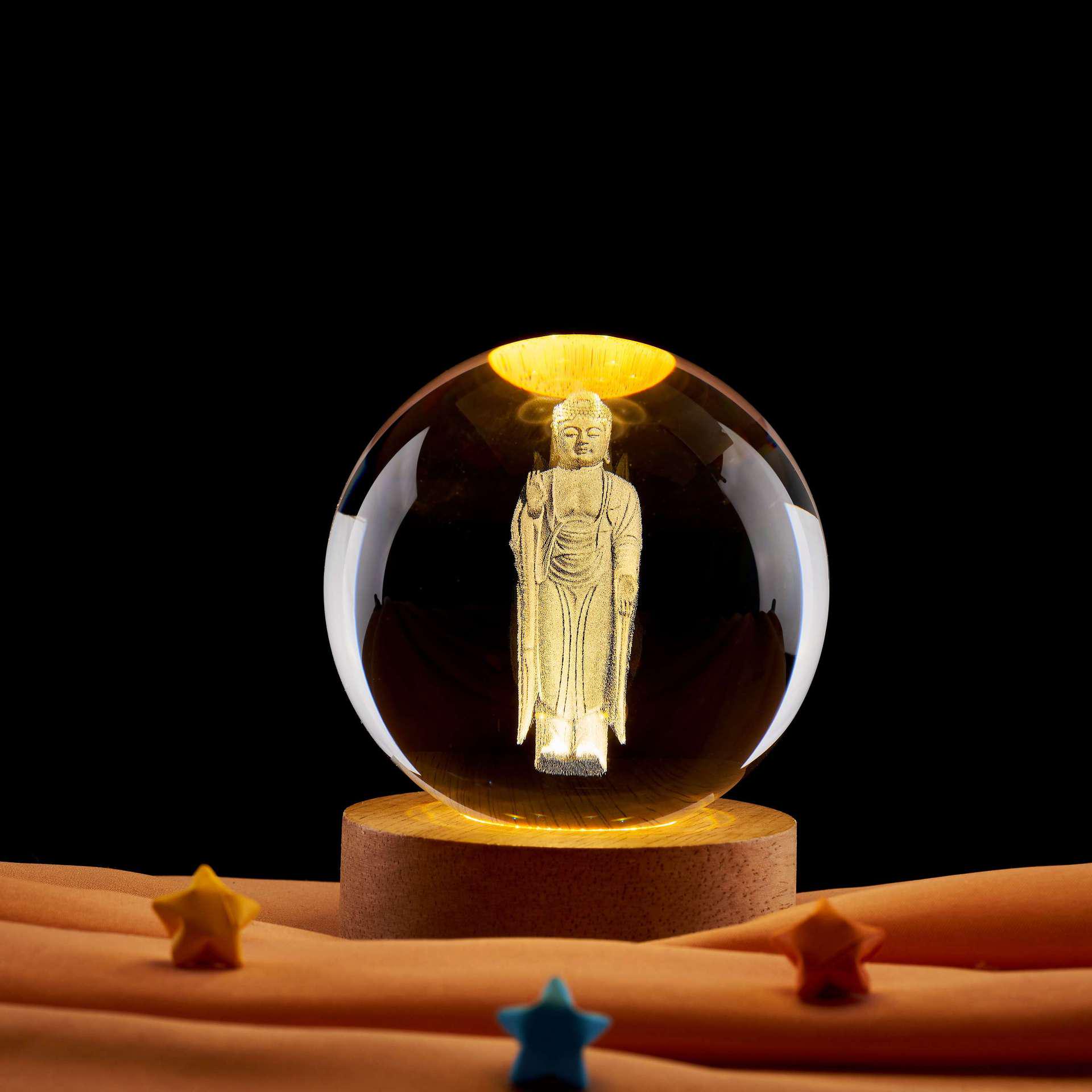 Amitabha Buddha 3D Laser-Engraved Crystal Ball Night Light Gift