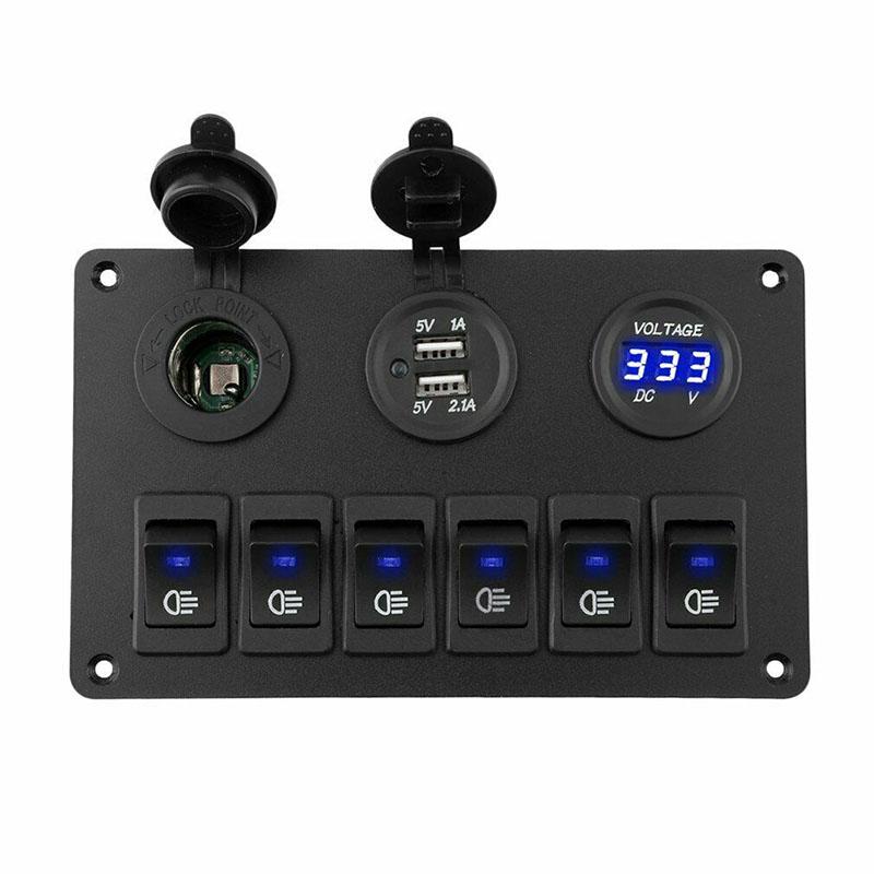 6-gangový spínač ovládacího panelu Led Rocker Breaker Auto Marine Boat Truck okruh