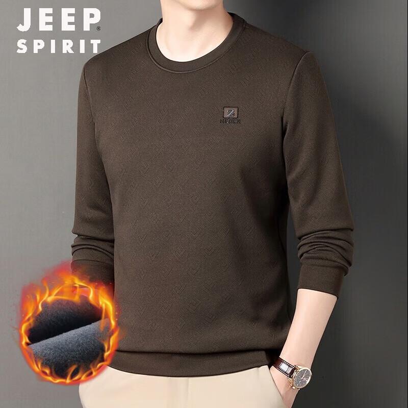 JEEP SPIRIT Men's Fleece-Lined Round Neck Sweatshirt
