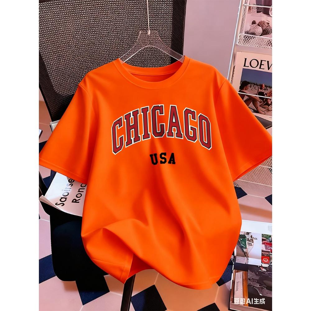 Chicago Usa Letter Printing T-Shirt Women Summer Short Sleeve Tops Comfortable Soft O-Neck T Shirt Casual Womans Clothes