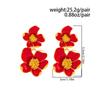 SHIXIN Vintage Exquisite DoubleLayer Oil Dripping Flower Stud Earring Women Romantic Trendy Piercing Ear Daily Wear Jewelry Gift