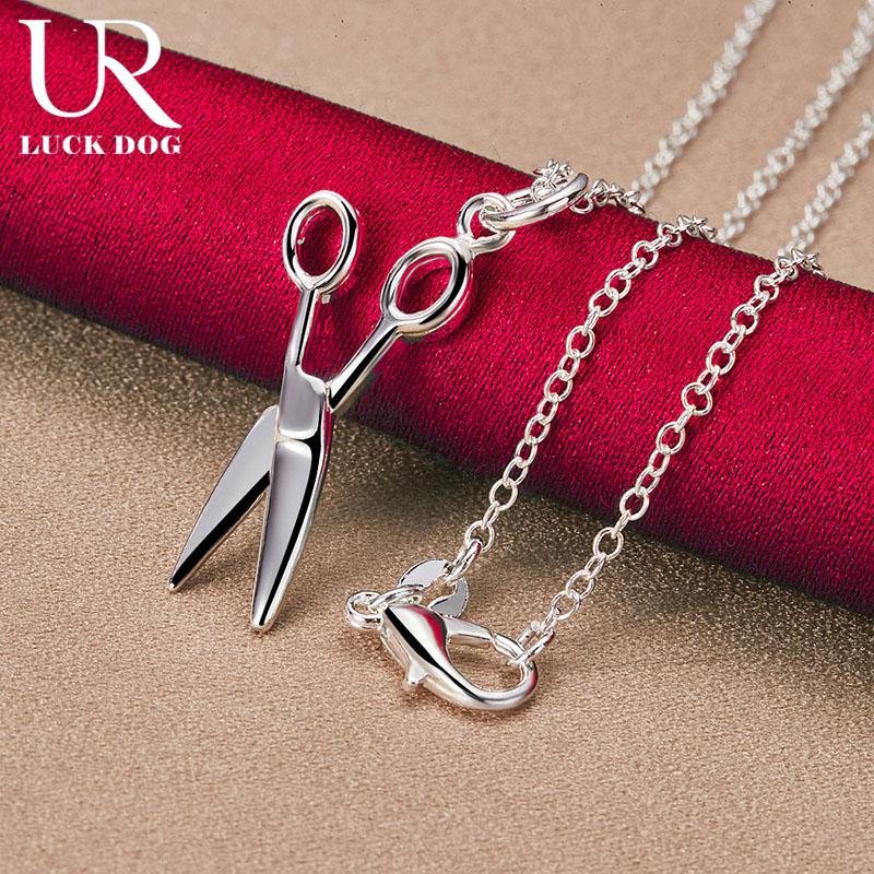 925 Sterling Silver Chain Scissors Pendant Necklace Fashionable Wedding Jewelry