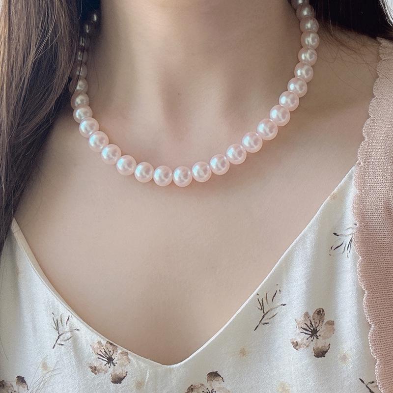 Cherry Blossom Pink Pearl Necklace: Elegant, Lustrous, Perfectly Round - Ideal for Spring & Versatile for Women