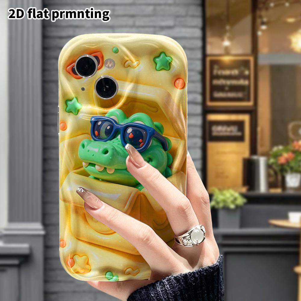 Phone Case: 2D flat design suitable for iPhone 18 17 16 15 14 13 Pro protective case, sunglasses little crocodile, perfect Christmas and Halloween hol