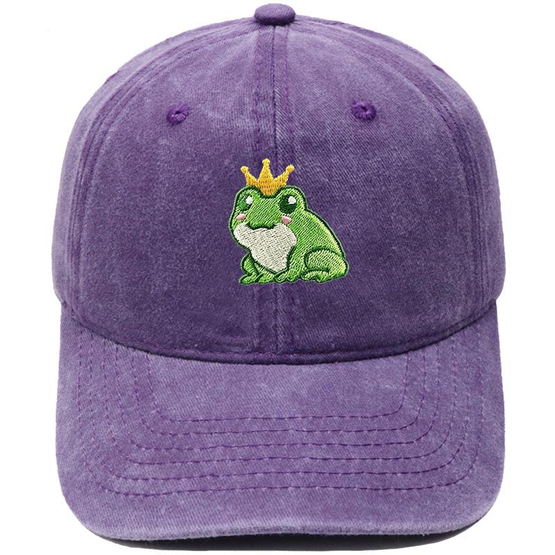 New cartoon crown frog embroidery baseball cap retro and old cute men's and women's casual sunshade dad hat