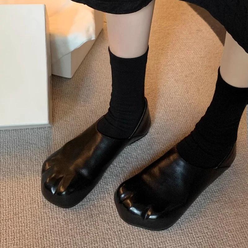 Fashion 2025 New Style Cat Claws Leather Flats Solid Slip On Leisure Dress Shoes Lovely Girls Fashion Concise Comfy Niche Design Shoes